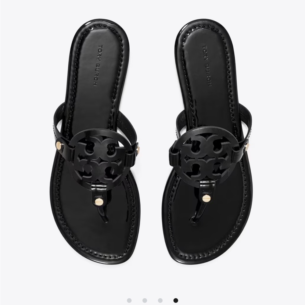 Tory Burch Black Leather Sandals with Medallion